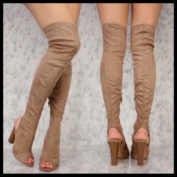 Shoe Republic LA Shoes - Over The Knee Thigh High Boots Peep Toe Suede!.